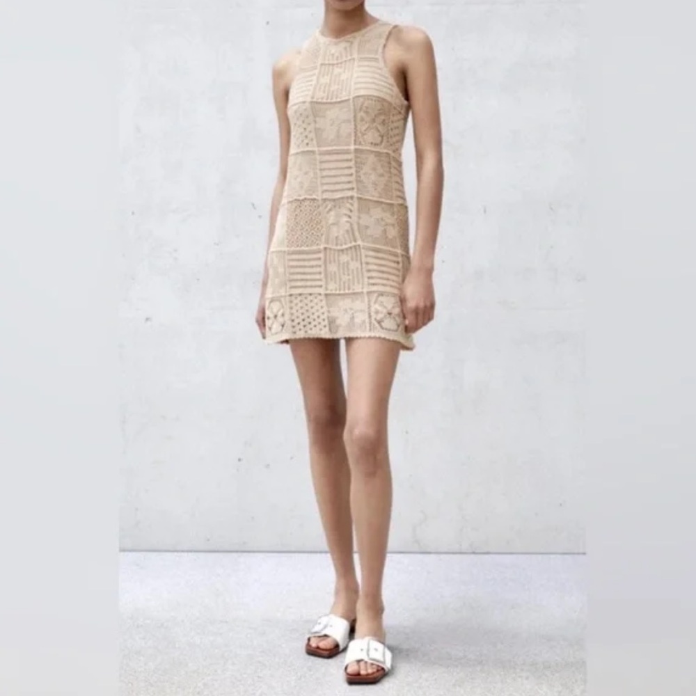 Zara Beige Crochet Dress Size S - Picture 3 of 9